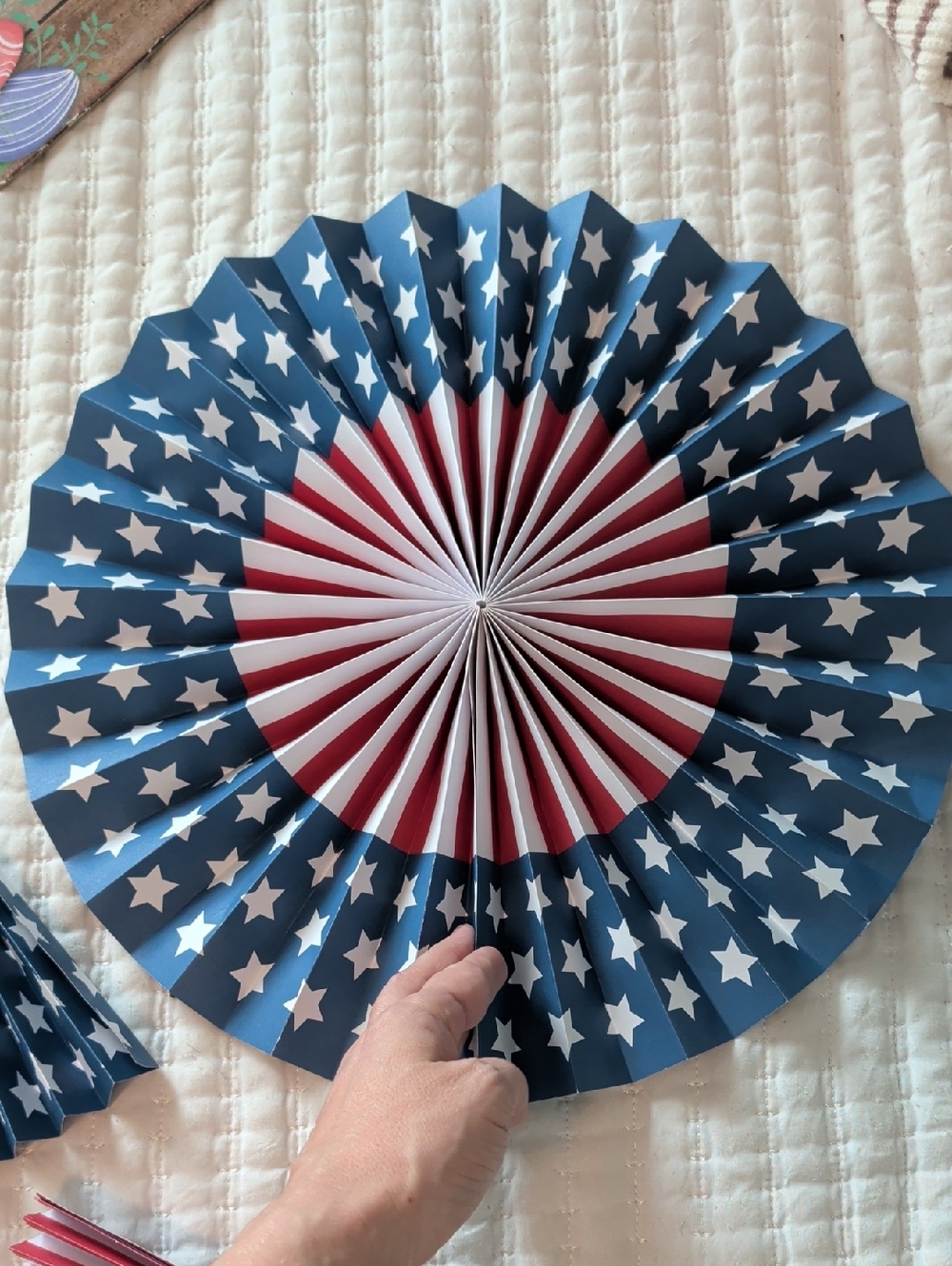 Red White and Blue Starburst Paper Fan Decoration set of 8